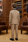 Load image into Gallery viewer, Boys Tan with Black Satin Lapel Tuxedo 2-piece Suit