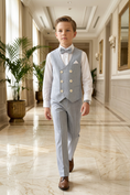 Load image into Gallery viewer, Light Blue-Gray Cotton-Linen Blend Double-Breasted 2-Piece Set