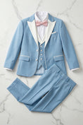 Load image into Gallery viewer, Boys Light Blue 3-Piece Suit with White Satin Lapel