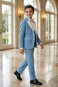 Load image into Gallery viewer, Boys Light Blue 3-Piece Suit with White Satin Lapel