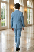 Load image into Gallery viewer, Boys Light Blue 3-Piece Suit with White Satin Lapel