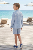Cargar la imagen en la vista de la galería, Blue Striped Cotton-Linen Blend 2-Piece Suit