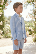 Cargar la imagen en la vista de la galería, Blue Striped Cotton-Linen Blend 2-Piece Suit