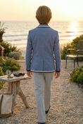 Bild in Galerie-Betrachter laden, Blue Cotton-Linen Blend Blazer with Black and White Stripes