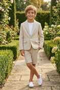 Charger l'image dans la visionneuse de la galerie, Apricot Cotton-Linen Blend Two-Piece Suit with Satin Piping