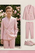 Cargar la imagen en la vista de la galería, Pink Cotton-Linen Blend Double-Breasted Two-Piece Suit