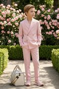 Cargar la imagen en la vista de la galería, Pink Cotton-Linen Blend Double-Breasted Two-Piece Suit