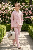 Cargar la imagen en la vista de la galería, Pink Cotton-Linen Blend Double-Breasted Two-Piece Suit
