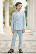 Load image into Gallery viewer, Boys Sky Blue Herringbone Double-Breasted 2-piece Suit