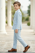 Load image into Gallery viewer, Boys Sky Blue Herringbone Double-Breasted 2-piece Suit