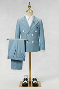 Load image into Gallery viewer, Gray-Blue Cotton And Linen Blend Double-Breasted 2-Piece Suit