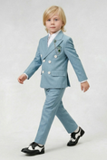 Load image into Gallery viewer, Gray-Blue Cotton And Linen Blend Double-Breasted 2-Piece Suit