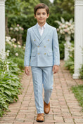 Load image into Gallery viewer, Boys Sky Blue Double-Breasted 2-piece Suit