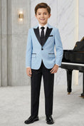 Bild in Galerie-Betrachter laden, Boys Sky Blue Tuxedo Jacket with Black Satin Lapels 2-piece Suit
