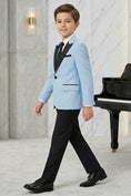 Bild in Galerie-Betrachter laden, Boys Sky Blue Tuxedo Jacket with Black Satin Lapels 2-piece Suit