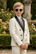 Load image into Gallery viewer, Black And White Cotton And Linen Blend Double-Breasted 2-Piece Suit