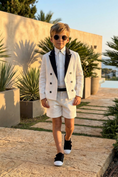 Load image into Gallery viewer, Black And White Cotton And Linen Blend Double-Breasted 2-Piece Suit