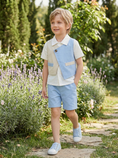 Load image into Gallery viewer, Blue And Apricot Color Patchwork Cotton-Linen Blend 2-Piece Set