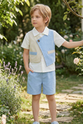 Load image into Gallery viewer, Blue And Apricot Color Patchwork Cotton-Linen Blend 2-Piece Set
