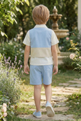 Load image into Gallery viewer, Blue And Apricot Color Patchwork Cotton-Linen Blend 2-Piece Set