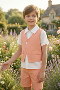 Bild in Galerie-Betrachter laden, Light Orange Cotton-Linen Blend V-Neck Vest 2-Piece Set