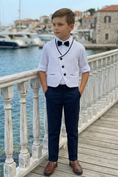 Load image into Gallery viewer, White And Navy Blue V-Neck Single-Breasted Vest 2-Piece Set