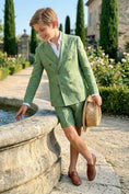 Load image into Gallery viewer, Boys Sage Green Linen Double-Breasted Shorts 2-piece Suit