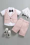 Load image into Gallery viewer, Pink Cotton-Linen Blend V-Neck Vest 2-Piece Set