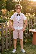Load image into Gallery viewer, Pink Cotton-Linen Blend V-Neck Vest 2-Piece Set