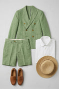 Load image into Gallery viewer, Boys Sage Green Linen Double-Breasted Shorts 2-piece Suit