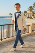 Load image into Gallery viewer, Dark Blue And White Single-Breasted 3-Piece Suit