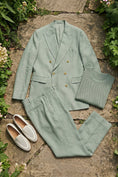 Charger l'image dans la visionneuse de la galerie, Boys Sage Green Linen-Blend Double-Breasted 2-piece Suit