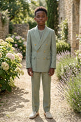 Charger l'image dans la visionneuse de la galerie, Boys Sage Green Linen-Blend Double-Breasted 2-piece Suit