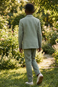 Charger l'image dans la visionneuse de la galerie, Boys Sage Green Linen-Blend Double-Breasted 2-piece Suit