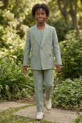 Charger l'image dans la visionneuse de la galerie, Boys Sage Green Linen-Blend Double-Breasted 2-piece Suit