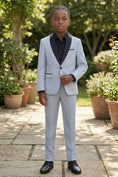Load image into Gallery viewer, Boys Light Blue Tuxedo with Black Satin Lapels 2-piece Suit