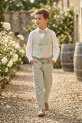 Load image into Gallery viewer, Light Green Cotton-Linen Blend Striped Vest 2-Piece Set
