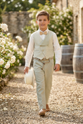 Load image into Gallery viewer, Light Green Cotton-Linen Blend Striped Vest 2-Piece Set