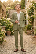 Load image into Gallery viewer, Boys Sage Green Linen-Blend Double-Breasted 2-piece Suit