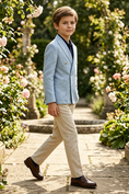 Cargar la imagen en la vista de la galería, Boys Light Blue Linen-Blend Double-Breasted 2-piece Suit