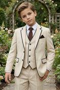 Bild in Galerie-Betrachter laden, Boys Beige 3-Piece Suit with Black Piping for Garden Weddings