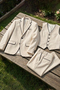 Bild in Galerie-Betrachter laden, Boys Beige 3-Piece Suit with Black Piping for Garden Weddings