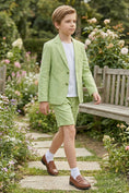 Load image into Gallery viewer, Boys Sage Green Linen Blazer & Shorts 2-piece Suit