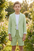 Load image into Gallery viewer, Boys Sage Green Linen Blazer & Shorts 2-piece Suit