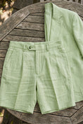 Load image into Gallery viewer, Boys Sage Green Linen Blazer & Shorts 2-piece Suit