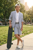 Load image into Gallery viewer, Light Blue Pinstripe Seersucker 2-Piece Suit