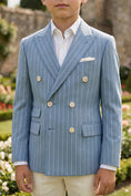 Load image into Gallery viewer, Boys Light Blue Pinstripe Double-Breasted 2-piece Suit