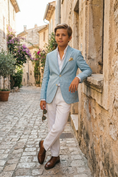 Charger l'image dans la visionneuse de la galerie, Light Blue Cotton-Linen Single-Breasted 2-Piece Suit
