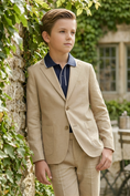 Cargar la imagen en la vista de la galería, Light Khaki Cotton Linen Single-Breasted 2-Piece Suit