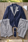 Load image into Gallery viewer, Boys Navy Blue & Grey 3-Piece Suit for Garden Weddings